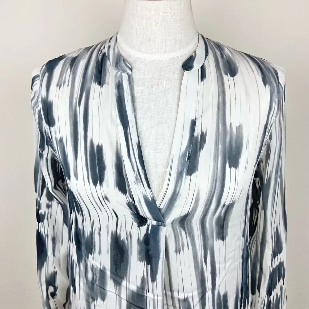 Vince Black Brush Silk V-Neck Blouse